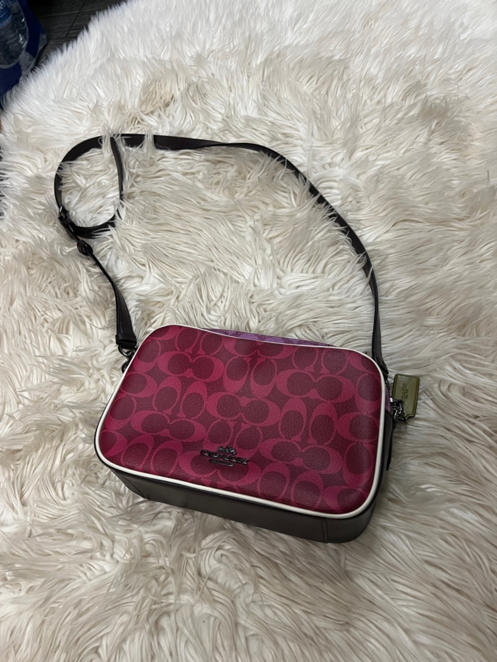 Coach Pink Signature Crossbody with Brown Trim